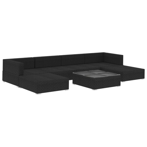 vidaXL Salon de jardin 7 pcs avec coussins R&eacute;sine tress&eacute;e Noir