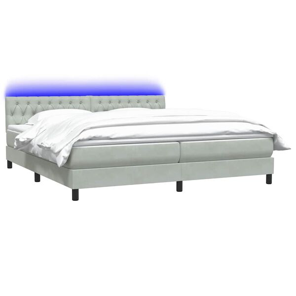 vidaXL Sommier &agrave; lattes de lit et matelas et LED gris clair 200x220cm velours