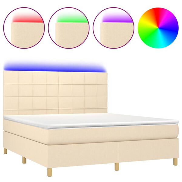 vidaXL Sommier &agrave; lattes de lit et matelas et LED Cr&egrave;me 180x200cm Tissu