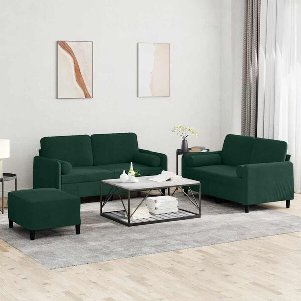 vidaXL Ensemble de canapés 3 pcs avec coussins vert foncé velours