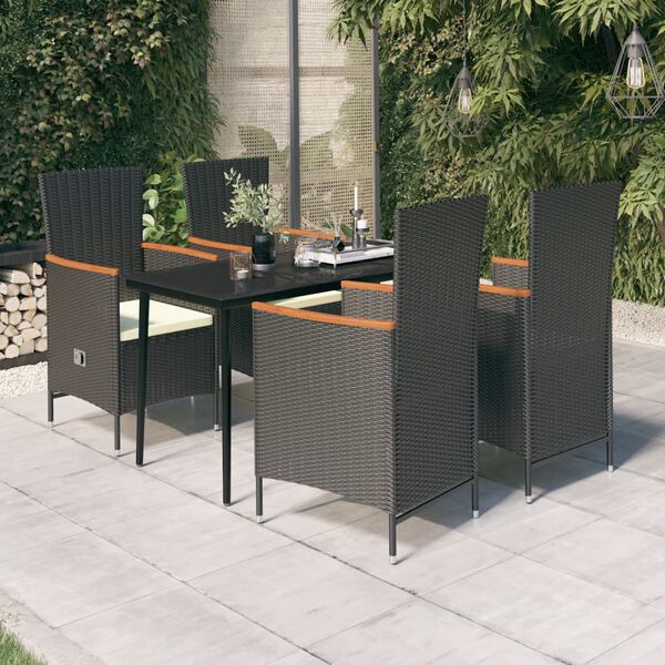 vidaXL Ensemble à manger de jardin avec coussins 5 pcs Noir