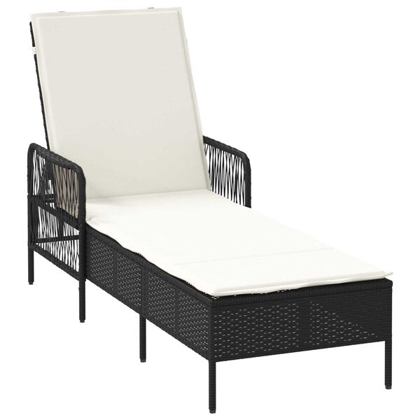 vidaXL Chaise longue avec coussin Noir 157 x 55 x 92cm polyrotin