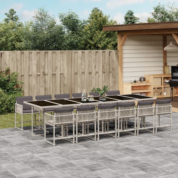 vidaXL Ensemble &agrave; manger de jardin et coussins 13 pcs gris clair rotin