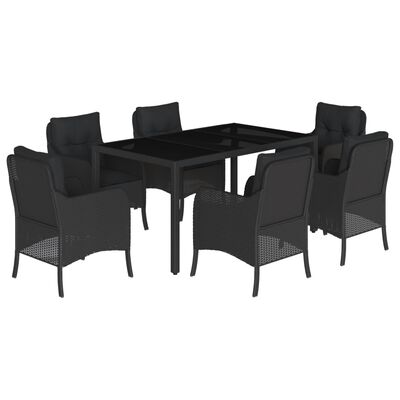 vidaXL Ensemble à manger de jardin coussins 7pcs Noir Résine tressée