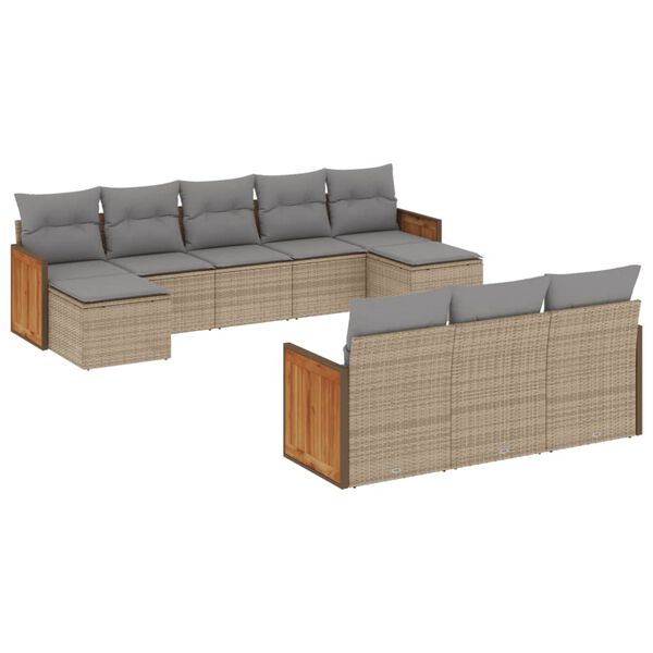 vidaXL Salon de jardin avec coussins 10 pcs beige r&eacute;sine tress&eacute;e