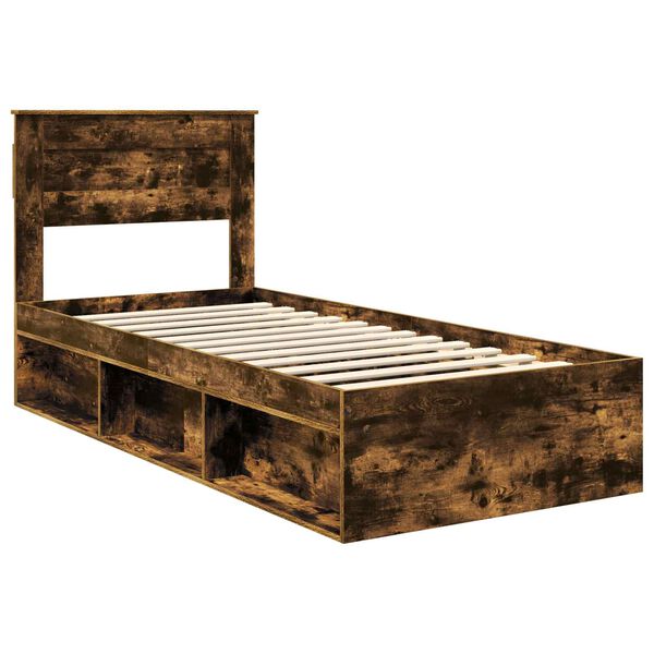 vidaXL Cadre de lit Ch&ecirc;ne fum&eacute; 90 x 190 cm Bois de pin massif