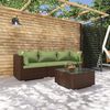 vidaXL Salon de jardin 4 pcs avec coussins R&eacute;sine tress&eacute;e Marron