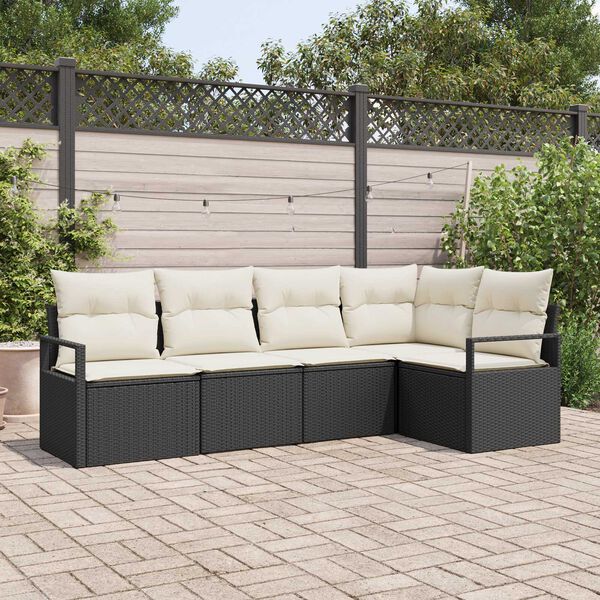 vidaXL Ensemble de canap&eacute; de jardin avec coussin 5 pcs Noir et Cr&egrave;me