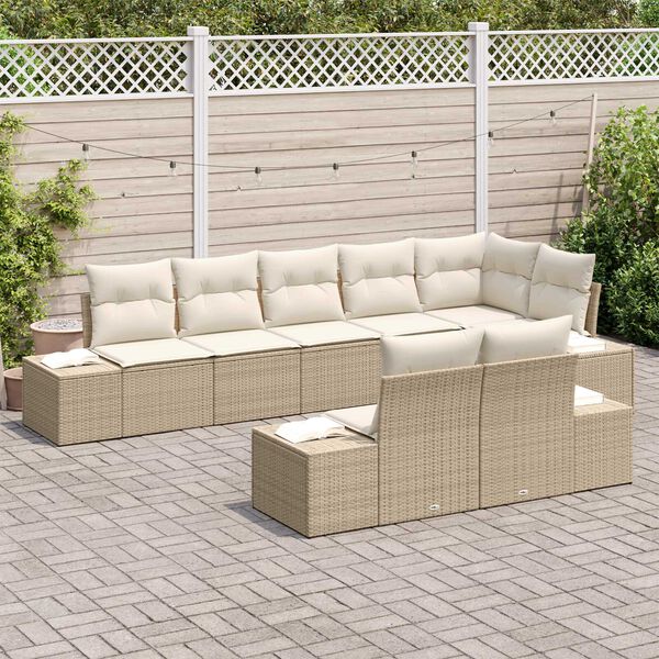 vidaXL Ensemble de canap&eacute; de jardin 8 pcs Beige et cr&egrave;me polyrotin
