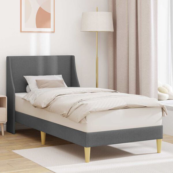 vidaXL Cadre de lit avec t&ecirc;te de lit Gris fonc&eacute; 100 x 200 cm tissu