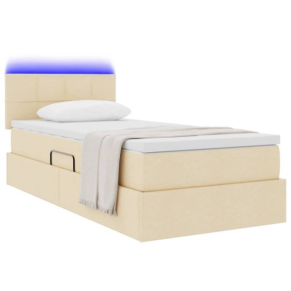 vidaXL Lit avec rangement et LED avec matelas Cr&egrave;me 90 x 190 cm tissu
