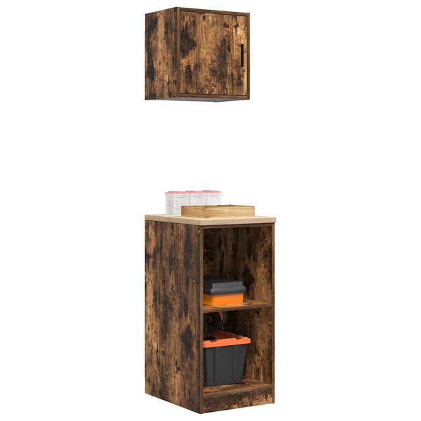 vidaXL Armoires de garage 2 pcs ch&ecirc;ne fum&eacute; bois d'ing&eacute;nierie