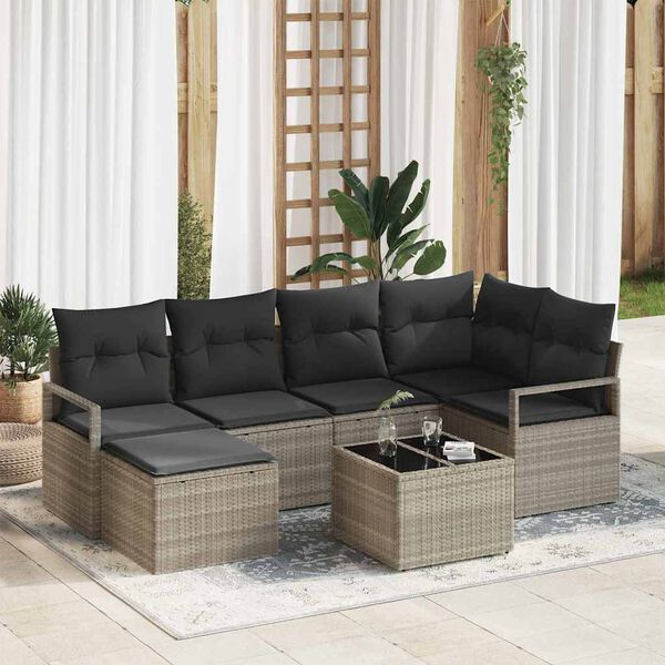 vidaXL Ensemble de Canap&eacute;s 7 pcs Gris clair polyrotin