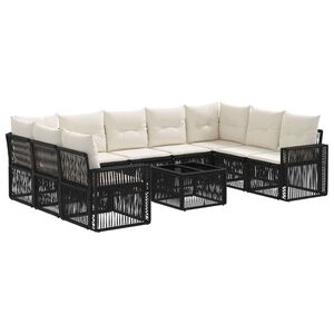 vidaXL Ensemble de canap&eacute; de jardin 10 pc Noir et blanc cr&egrave;me