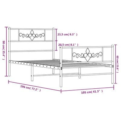 vidaXL Cadre de lit métal sans matelas avec pied de lit noir 100x190cm