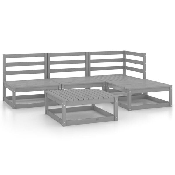 vidaXL Salon de jardin 5 pcs Gris Bois de pin massif