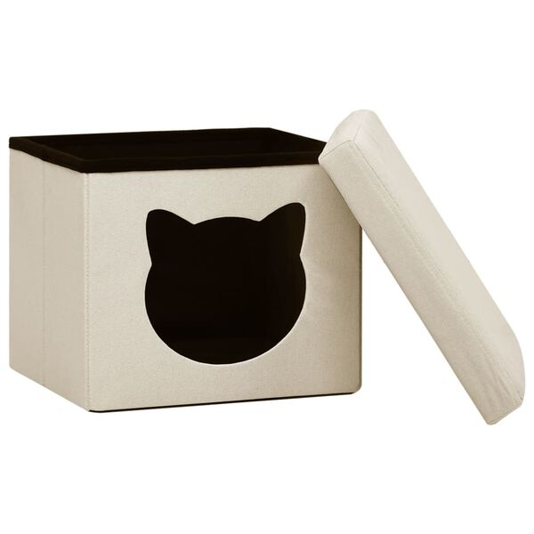 vidaXL Tabouret de rangement pliable motif de chat Blanc cr&egrave;me Tissu