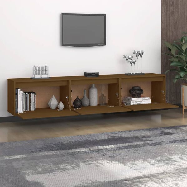 vidaXL Meubles TV 3 pcs Marron miel Bois massif de pin