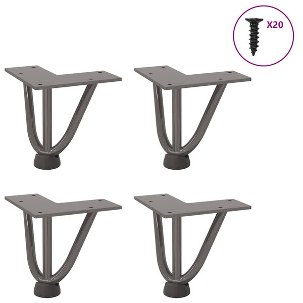 vidaXL Pieds en épingle à cheveux pour table basse 4 pièces Acier naturel 10 cm Acier massif
