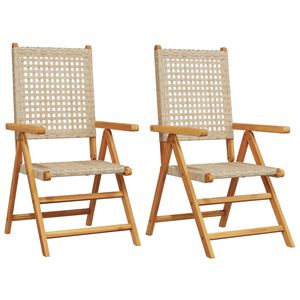vidaXL Chaises pliantes 2 pi&egrave;ces Beige Bois massif d'acacia et polyrotin