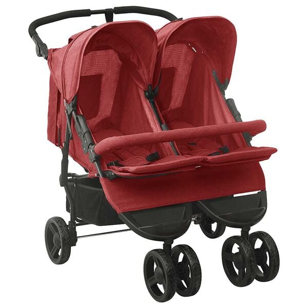 vidaXL Poussette &agrave; deux places Rouge Acier