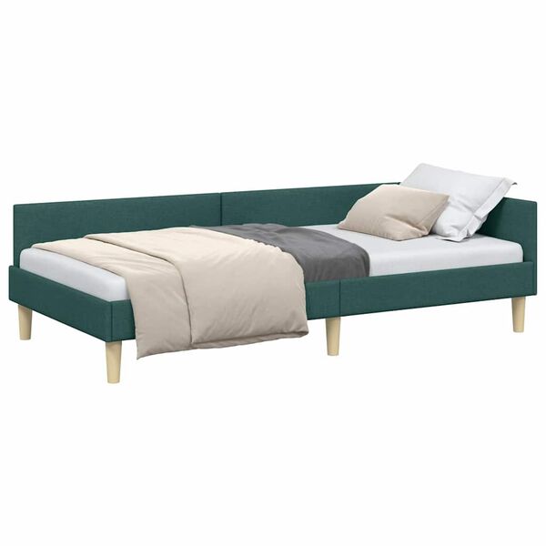 vidaXL Cadre de lit d'angle Vert foncé 90 x 190 cm tissu