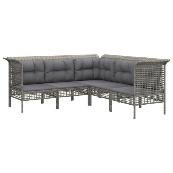 vidaXL Salon de jardin 6 pcs avec coussins Gris R&eacute;sine tress&eacute;e