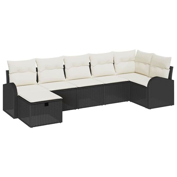 vidaXL Ensemble de canap&eacute; de jardin avec coussin 7 pcs Noir polyrotin