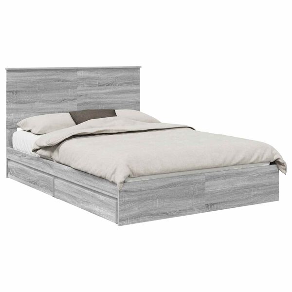 vidaXL Lit de Rangement Gris Sonoma 140 x 200 cm Bois d'ing&eacute;nierie