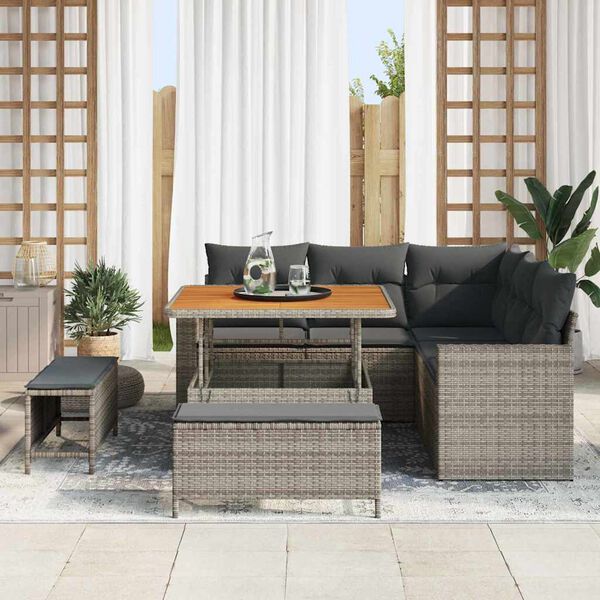 vidaXL Ensemble de canap&eacute; de jardin avec coussin 8 pcs Gris