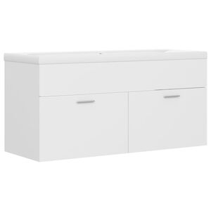 vidaXL Armoire d'&eacute;vier avec lavabo int&eacute;gr&eacute; Blanc Agglom&eacute;r&eacute;