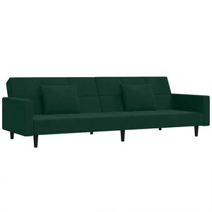 vidaXL Canap&eacute;-lit &agrave; 2 places avec deux oreillers Vert fonc&eacute; Velours