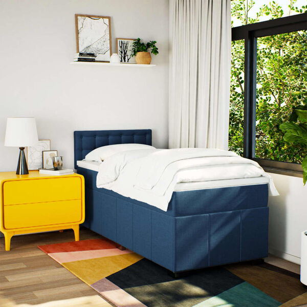vidaXL Sommier &agrave; lattes de lit avec matelas Bleu 90x200 cm Tissu