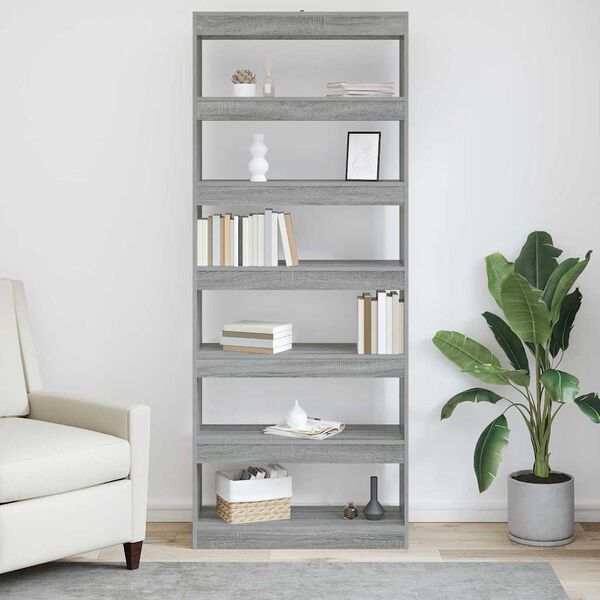 vidaXL Biblioth&egrave;que Gris Sonoma 80 x 30 x 198 cm Bois d'ing&eacute;nierie