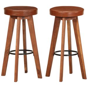 vidaXL Chaises de bar lot de 2 cuir v&eacute;ritable et bois d'acacia solide