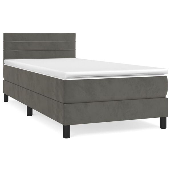 vidaXL Sommier &agrave; lattes de lit et matelas Gris fonc&eacute; 90x200 cm Velours