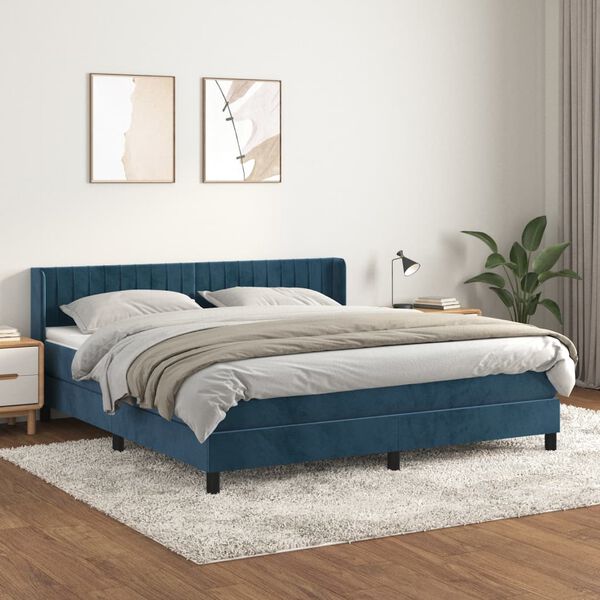 vidaXL Sommier &agrave; lattes de lit et matelas Bleu fonc&eacute; 180x200cm Velours