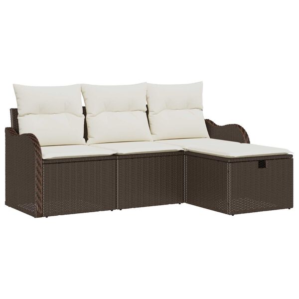 vidaXL Ensemble de canap&eacute; de jardin 4 pcs Marron et Cr&egrave;me polyrotin