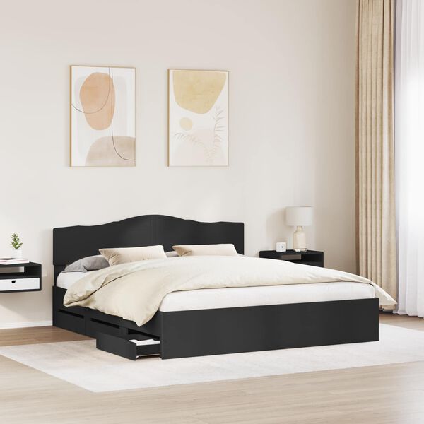 vidaXL Cadre de lit avec tiroir Noir 200 x 200 cm Bois Ing&eacute;nierie