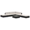 vidaXL Salon de jardin 8 pcs avec coussins r&eacute;sine tress&eacute;e noir