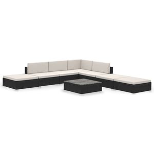 vidaXL Salon de jardin 8 pcs avec coussins r&eacute;sine tress&eacute;e noir