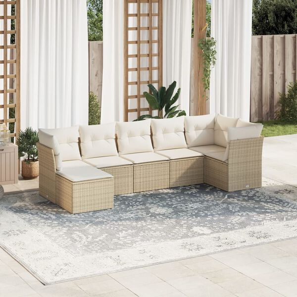 vidaXL Salon de jardin avec coussins 7 pcs beige r&eacute;sine tress&eacute;e
