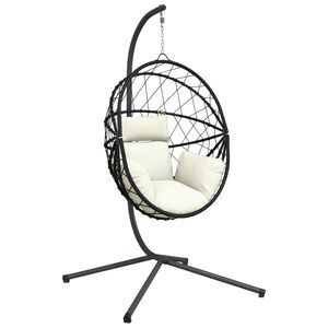 vidaXL Chaise suspendue en forme d'&oelig;uf et support beige rotin et acier