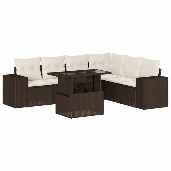 vidaXL Salon de jardin avec coussins 7 pcs marron r&eacute;sine tress&eacute;e