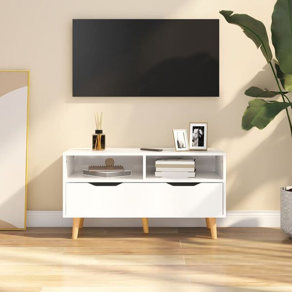 vidaXL Meuble TV blanc brillant 90x40x48,5 cm bois d'ing&eacute;nierie