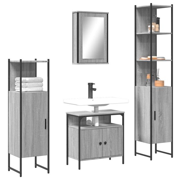 vidaXL Ensemble de meubles de salle de bain 4 pcs Sonoma gris
