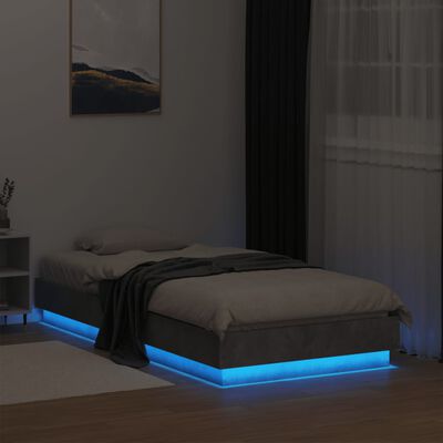 vidaXL Cadre de lit avec lumières LED gris béton 75x190 cm