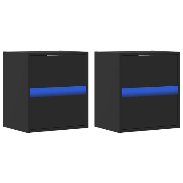 vidaXL Meubles TV muraux avec lumières LED 2 pcs noir 41x31x45 cm