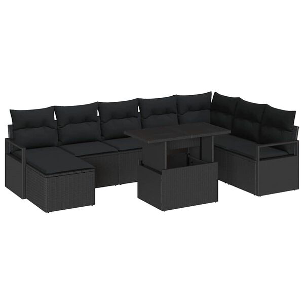 vidaXL Ensemble de canap&eacute; de jardin avec coussin 9 pcs Noir