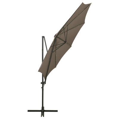 vidaXL Parasol de jardin en porte-à-faux et mât et lumières LED taupe